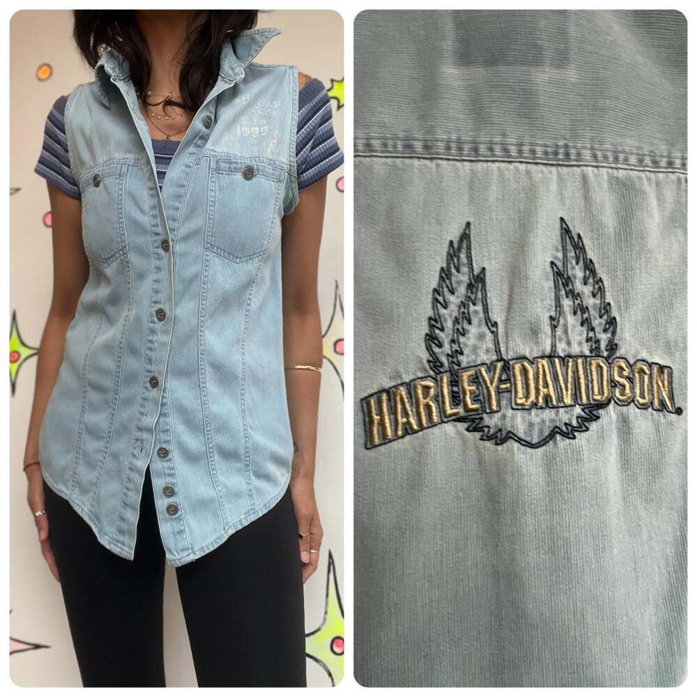 Zip‑Up Harley Davidson Racing Shirt - XS - Vintage Moto - Corduroy